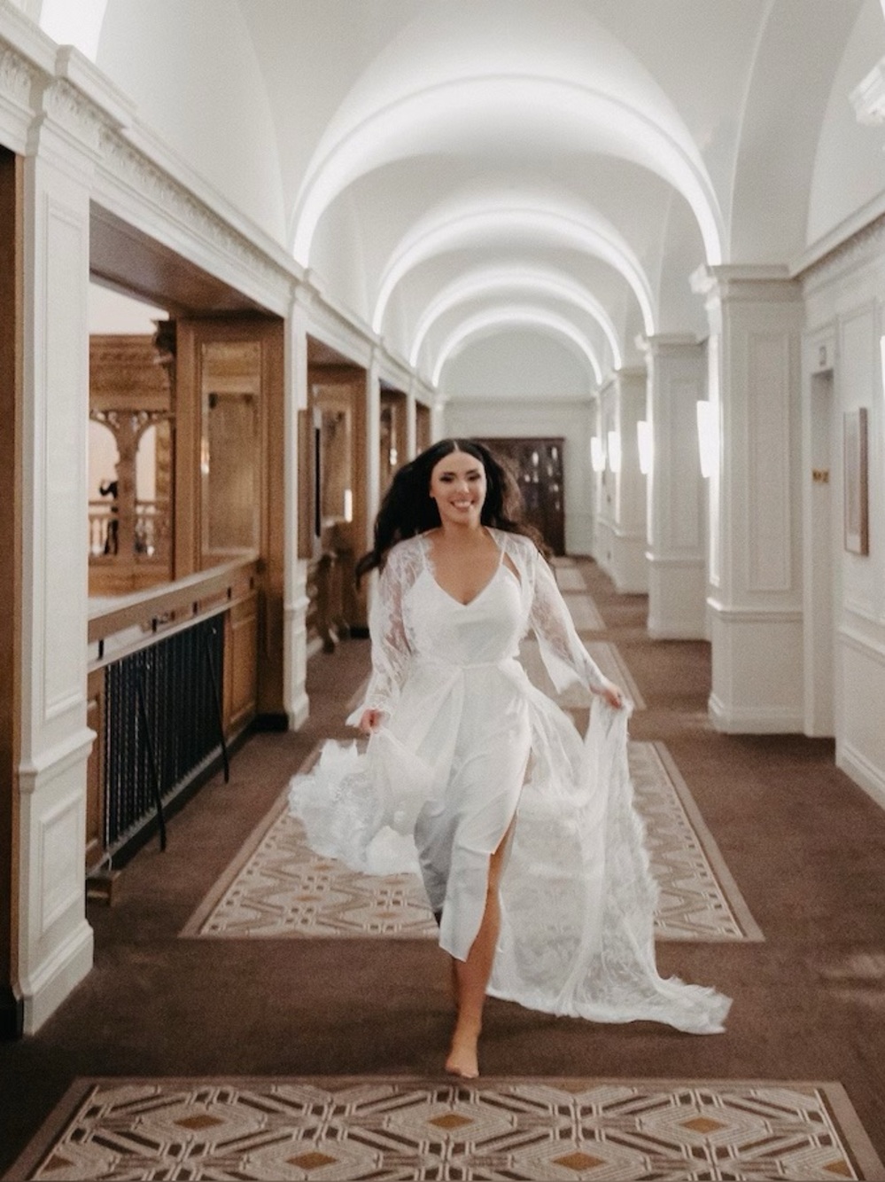 Sheer Lace Bridal Robe with Cathedral Train - White - Picture 7 of 8